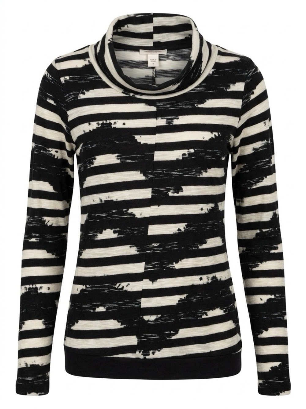 Aimee Kestenberg Black and White Striped Cowl Neck Long Sleeve Top